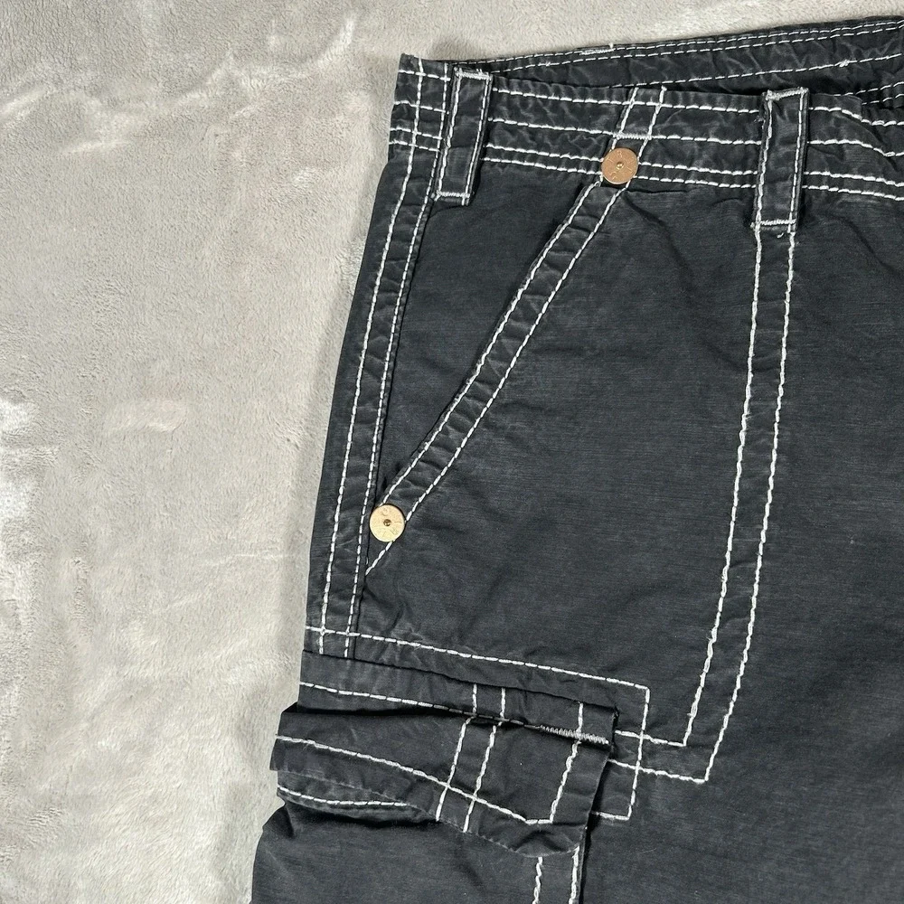 True Religion Anthony Cargo Pants Mens 34x32 Black Flap Pockets Wide Leg Y2K VTG
